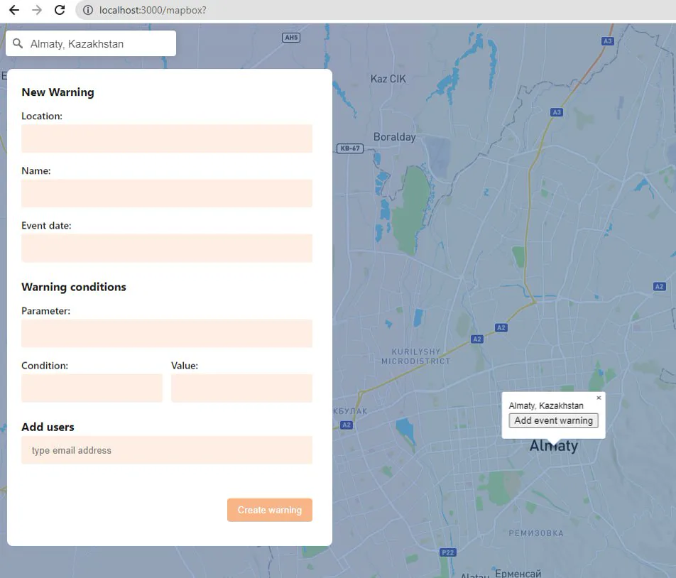 Alert creation form in the jua.ai product